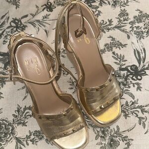 Mix No. 6 Metallic Gold Studded Ankle-Strap Heels